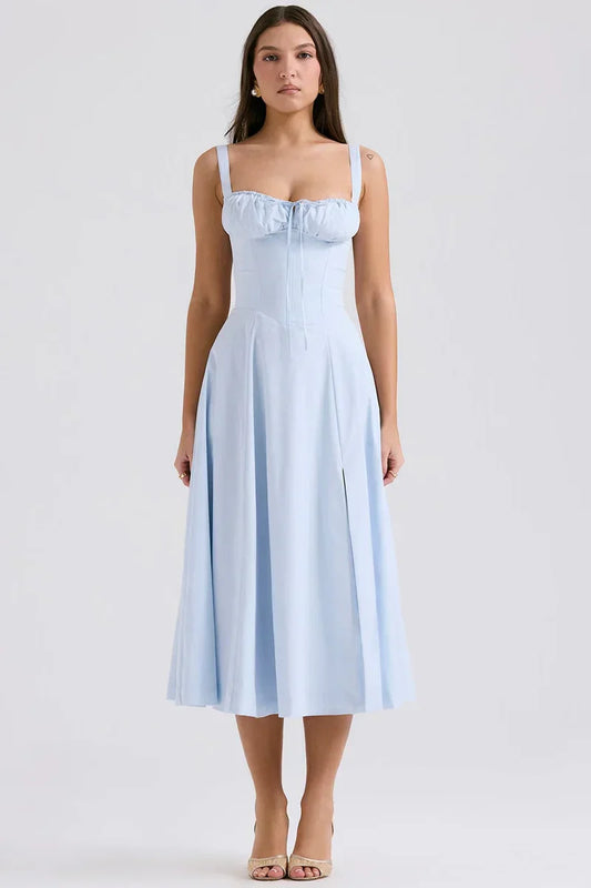SALY LACE UP DRESS - LIGHT BLUE