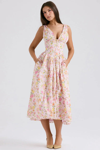 CRYSTAL MIDI DRESS - PINK FLORAL