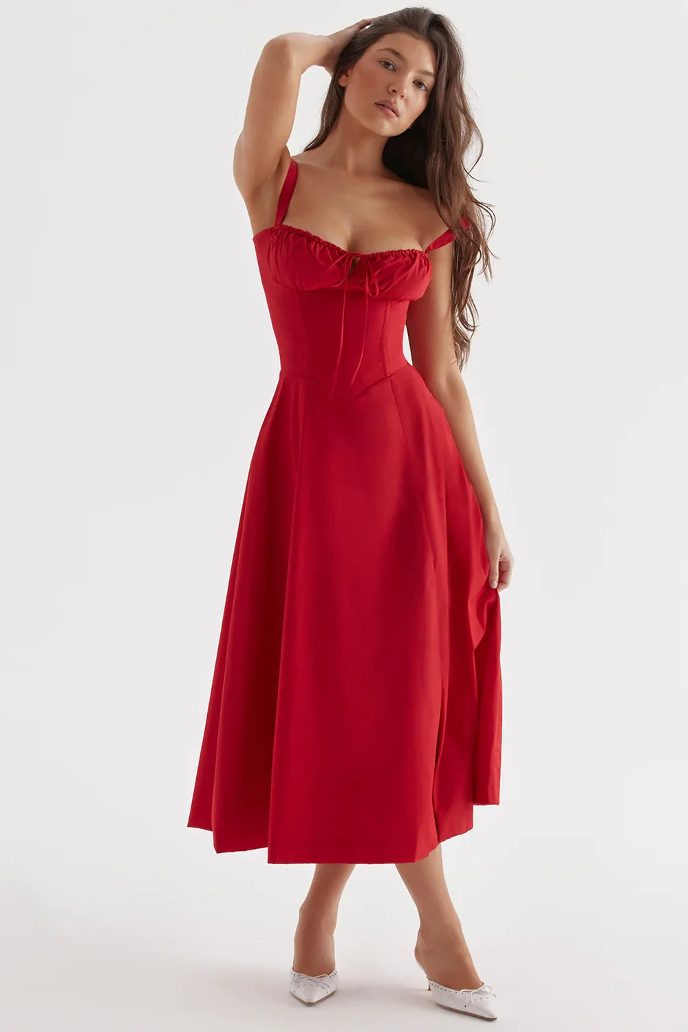 SALY LACE UP DRESS - RED