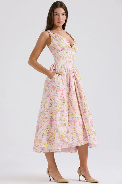 CRYSTAL MIDI DRESS - PINK FLORAL