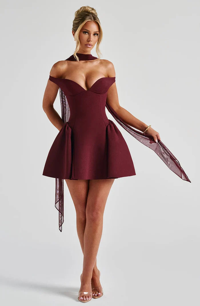 MARLA MINI DRESS - BURGUNDY