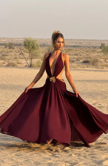 INDIANNA MAXI DRESS - BURGUNDY