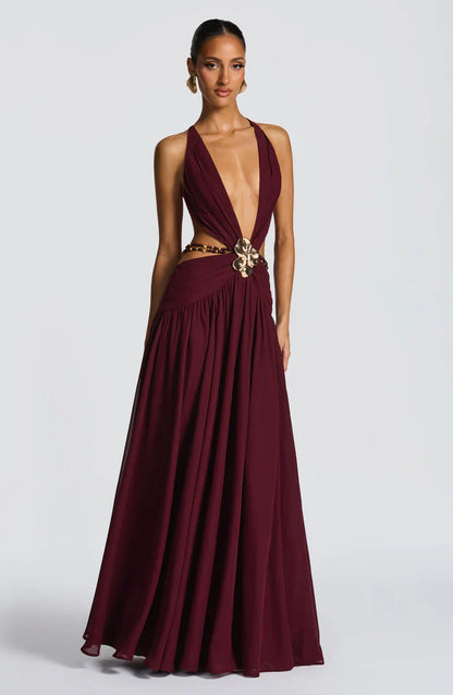 INDIANNA MAXI DRESS - BURGUNDY