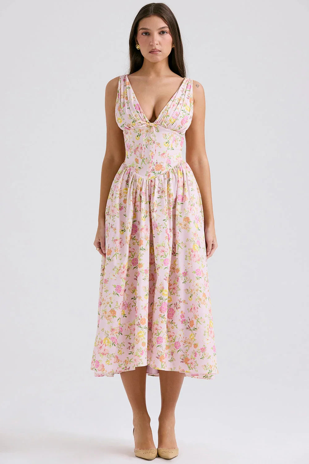 CRYSTAL MIDI DRESS - PINK FLORAL