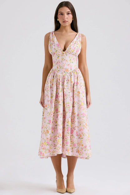 CRYSTAL MIDI DRESS - PINK FLORAL