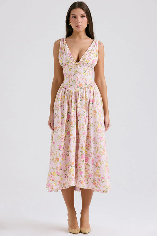 CRYSTAL MIDI DRESS - PINK FLORAL