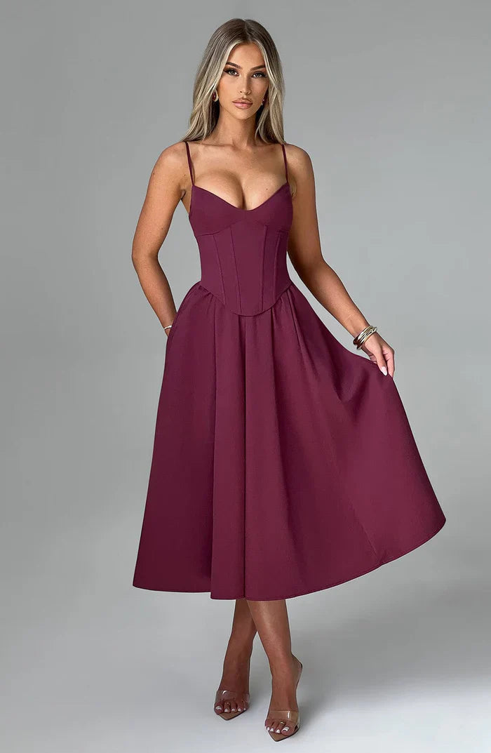 MARIELLA MIDI DRESS - BURGUNDY