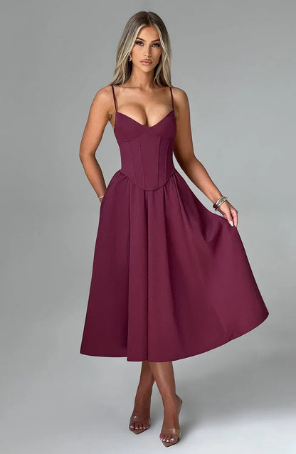 MARIELLA MIDI DRESS - BURGUNDY