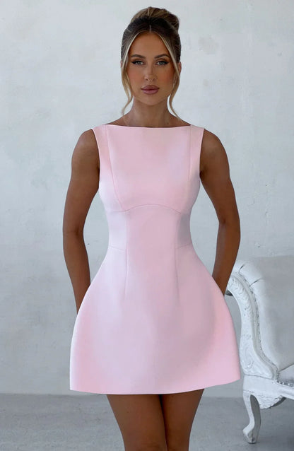 LILA BACKLESS MINI DRESS - PINK