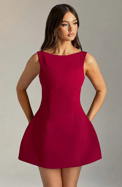 LILA BACKLESS MINI DRESS - RED