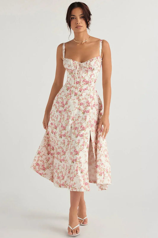 SALY LACE UP DRESS - FLORAL