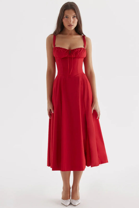 SALY LACE UP DRESS - RED