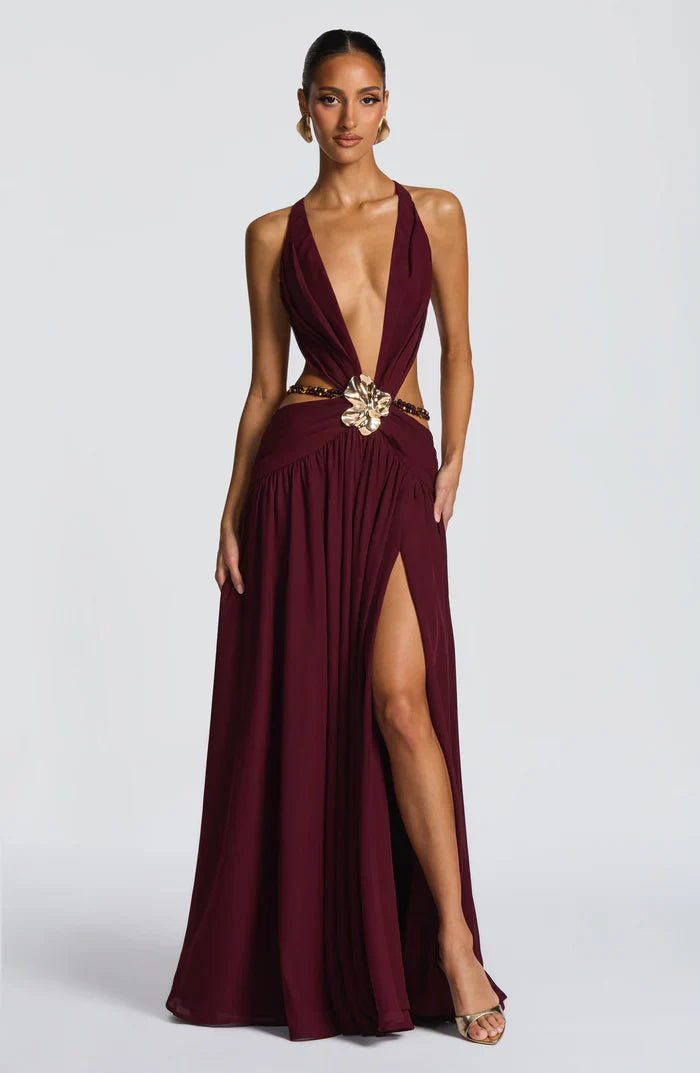INDIANNA MAXI DRESS - BURGUNDY