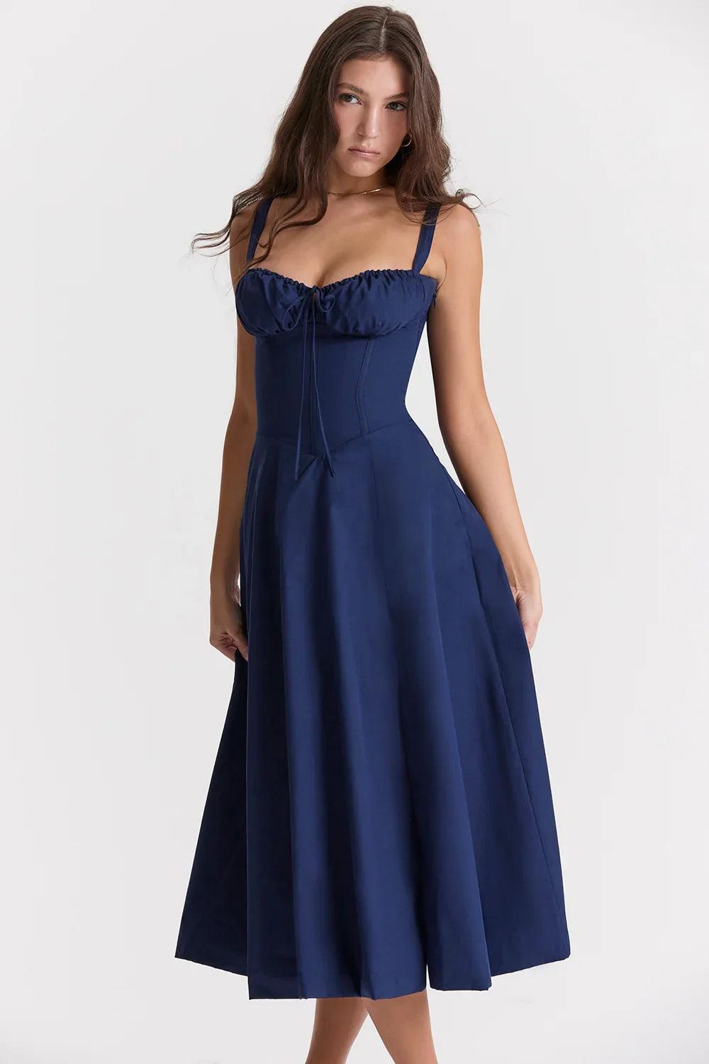 SALY LACE UP DRESS - NAVY