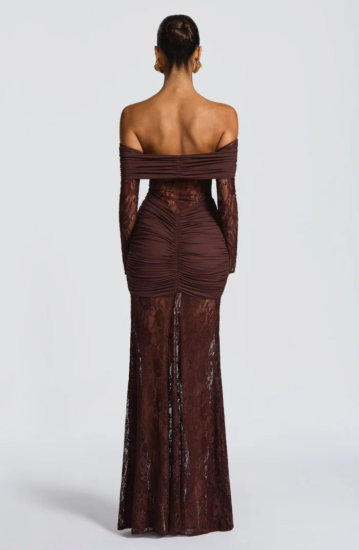 SAULINE MAXI DRESS - PLUM BROWN