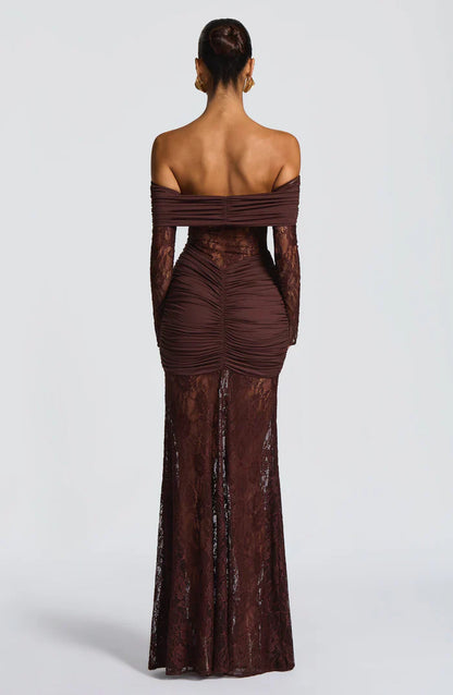 SAULINE MAXI DRESS - PLUM BROWN