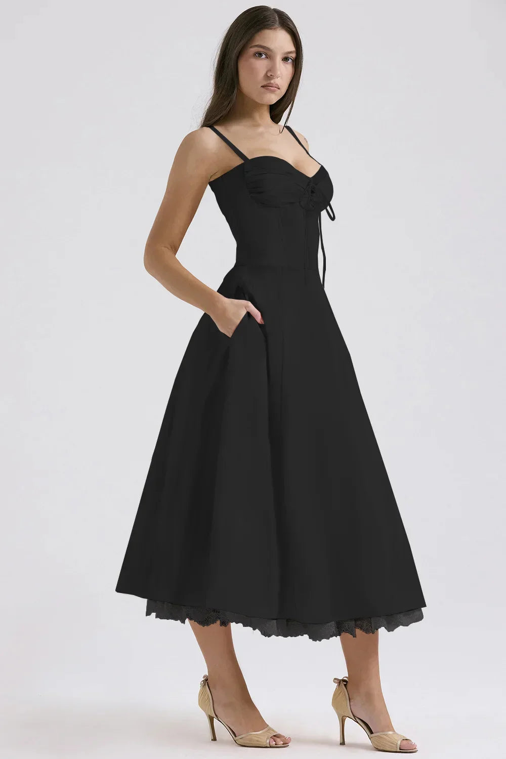 SALY LACE UP DRESS - BLACK
