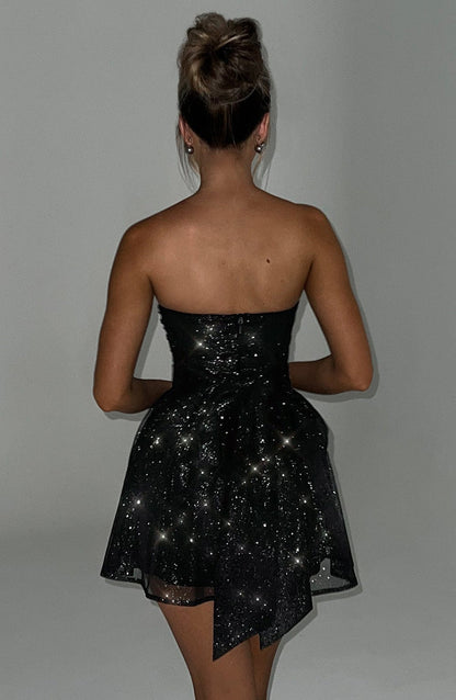 LUNA GLOW MINI DRESS - BLACK SPARKLE