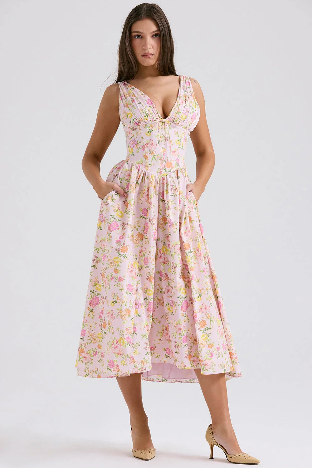 CRYSTAL MIDI DRESS - PINK FLORAL