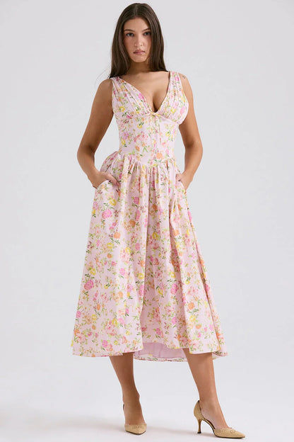CRYSTAL MIDI DRESS - PINK FLORAL