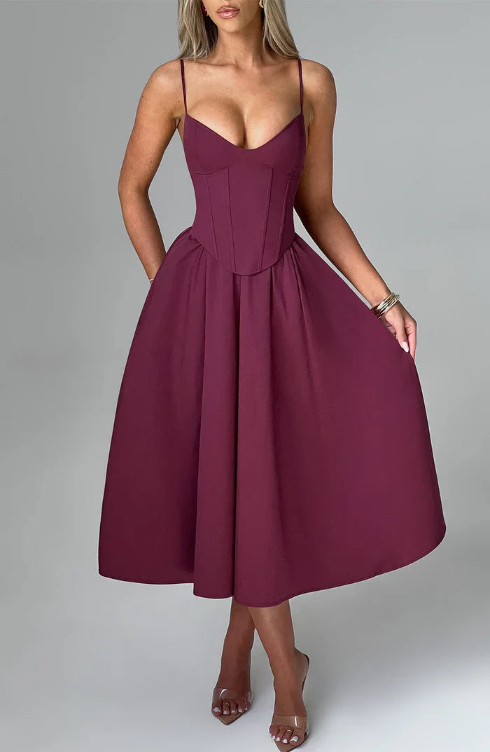 MARIELLA MIDI DRESS - BURGUNDY
