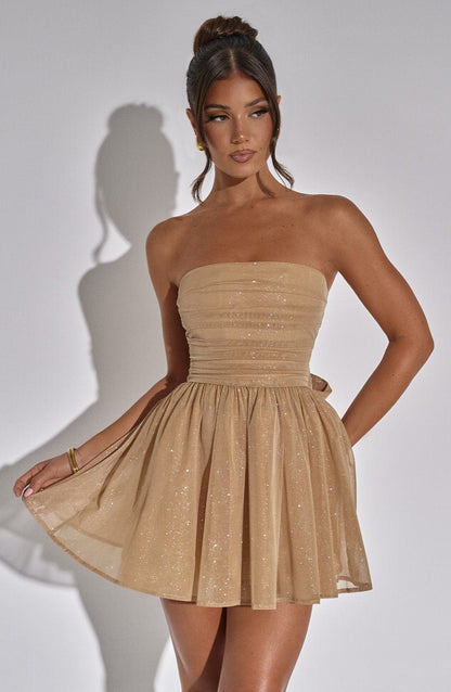 LUNA GLOW MINI DRESS - GOLD SPARKLE