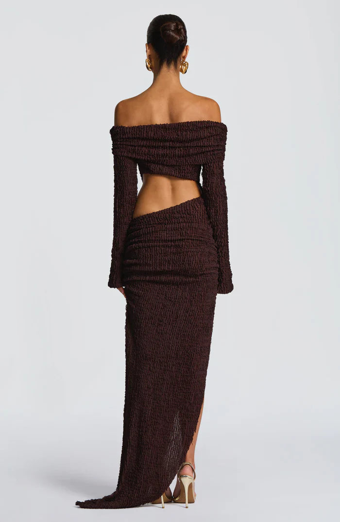 ADELPHIA MIDI DRESS - PLUM BROWN
