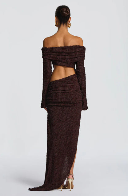 ADELPHIA MIDI DRESS - PLUM BROWN