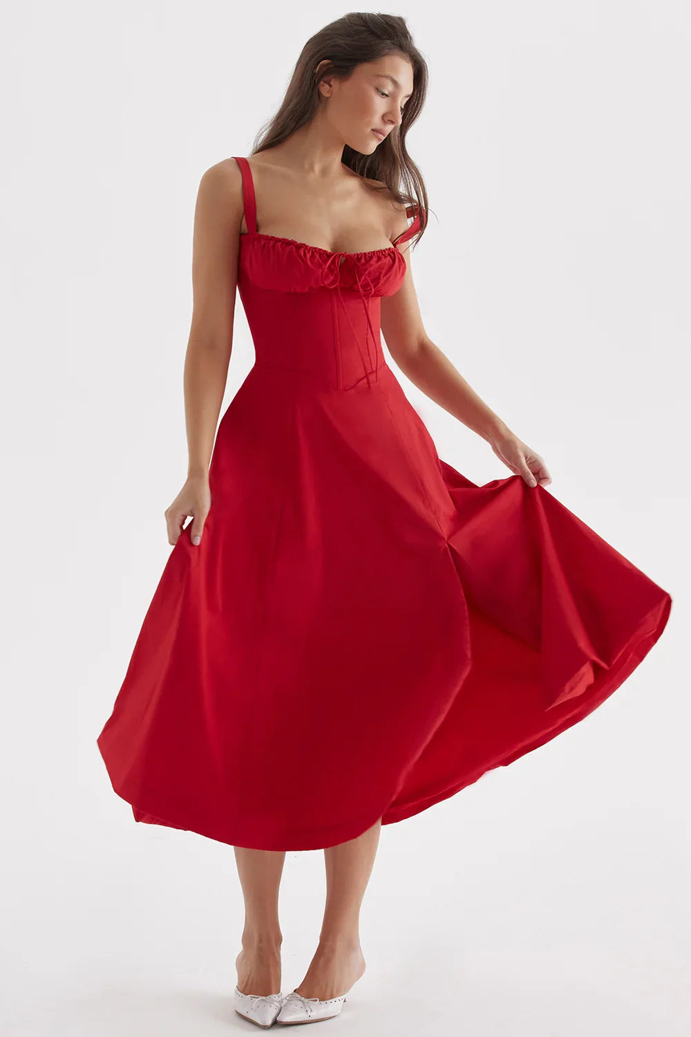 SALY LACE UP DRESS - RED