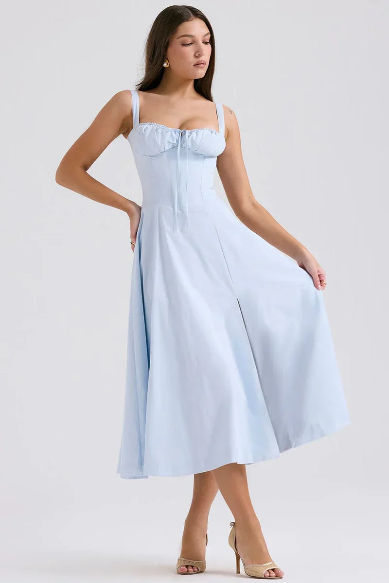 SALY LACE UP DRESS - LIGHT BLUE