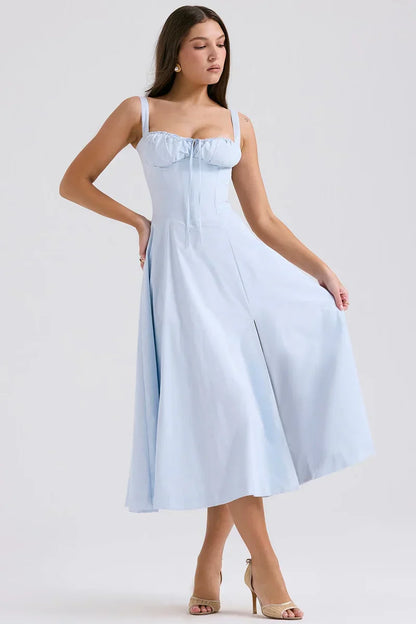 SALY LACE UP DRESS - LIGHT BLUE