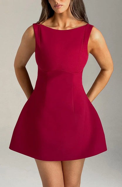 LILA BACKLESS MINI DRESS - RED