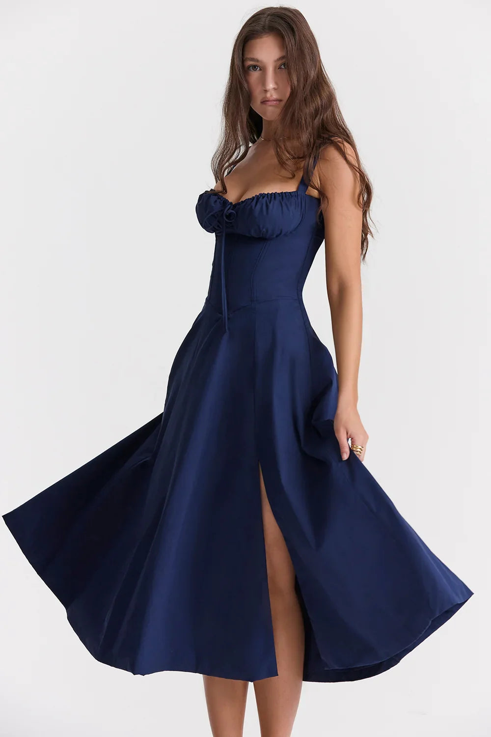 SALY LACE UP DRESS - NAVY