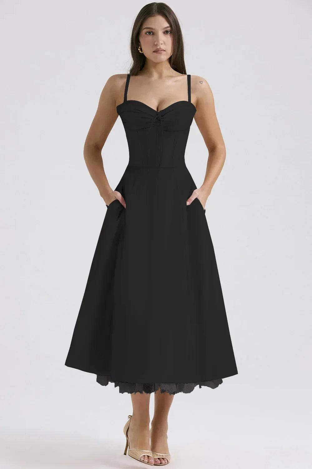 SALY LACE UP DRESS - BLACK