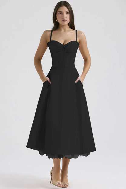 SALY LACE UP DRESS - BLACK