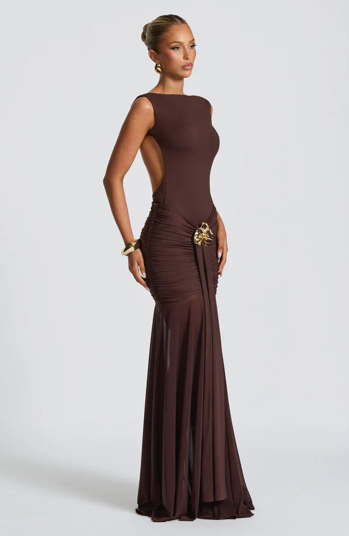 FAE MAXI DRESS - PLUM BROWN
