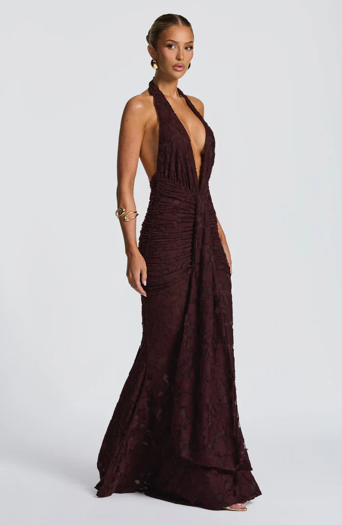 GUINEVERE MAXI DRESS - PLUM BROWN