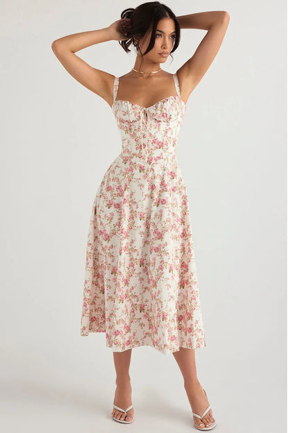 SALY LACE UP DRESS - FLORAL