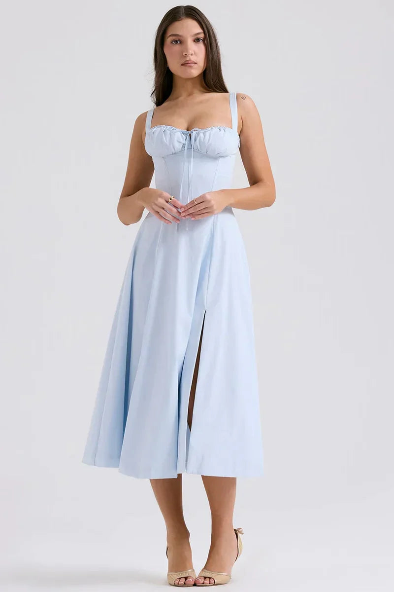 SALY LACE UP DRESS - LIGHT BLUE