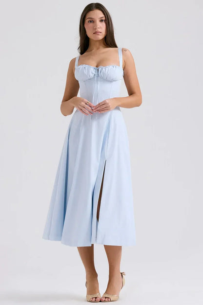 SALY LACE UP DRESS - LIGHT BLUE