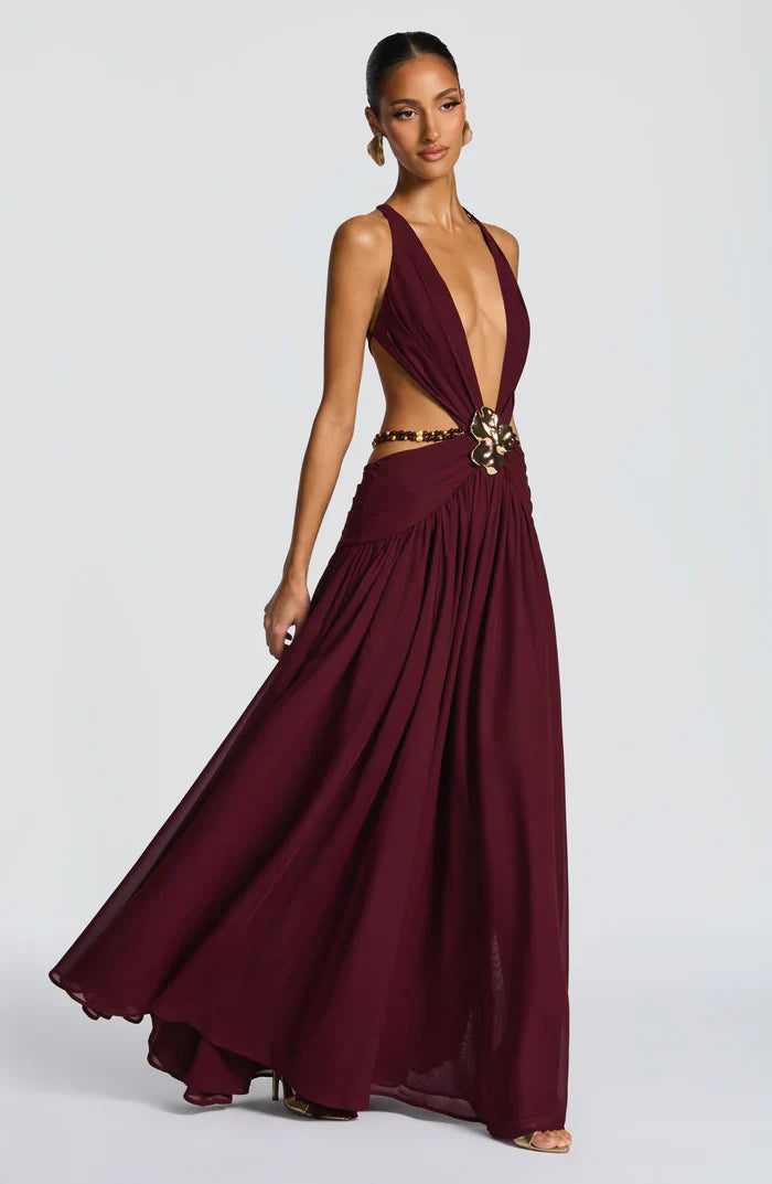 INDIANNA MAXI DRESS - BURGUNDY