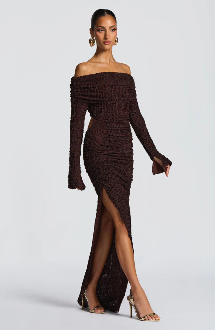 ADELPHIA MIDI DRESS - PLUM BROWN