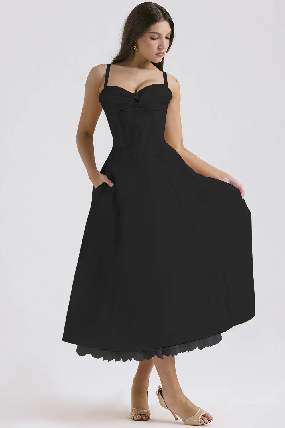 SALY LACE UP DRESS - BLACK