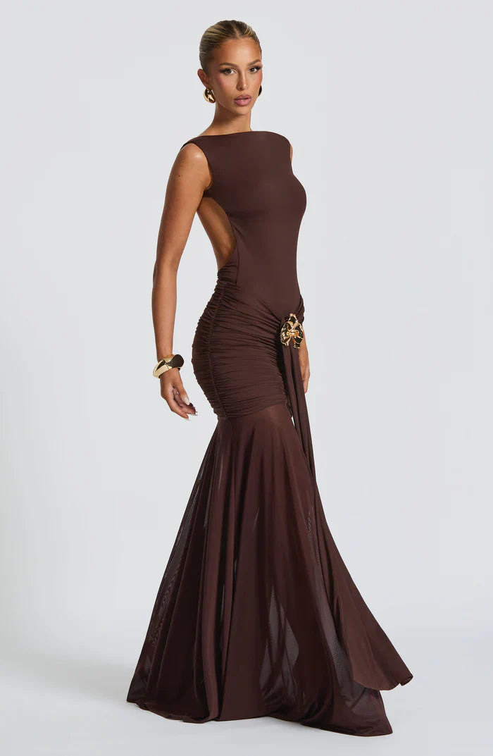FAE MAXI DRESS - PLUM BROWN
