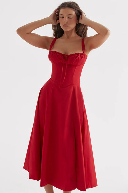 SALY LACE UP DRESS - RED