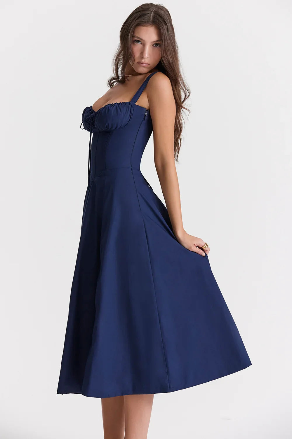 SALY LACE UP DRESS - NAVY