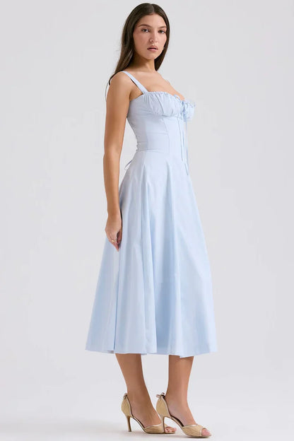 SALY LACE UP DRESS - LIGHT BLUE