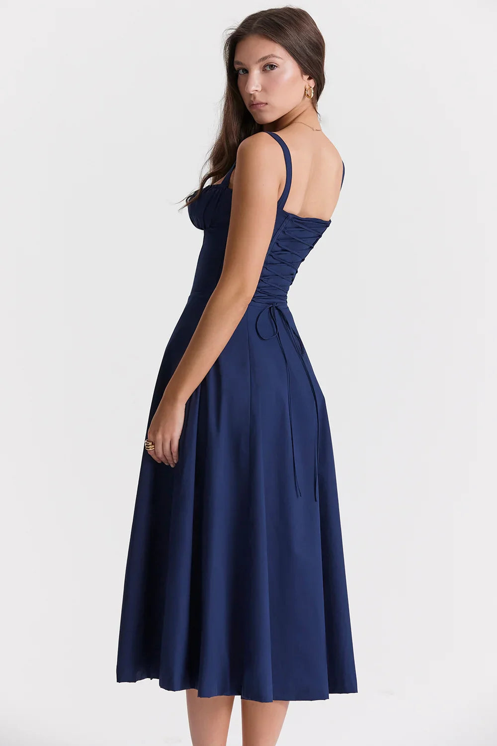 SALY LACE UP DRESS - NAVY