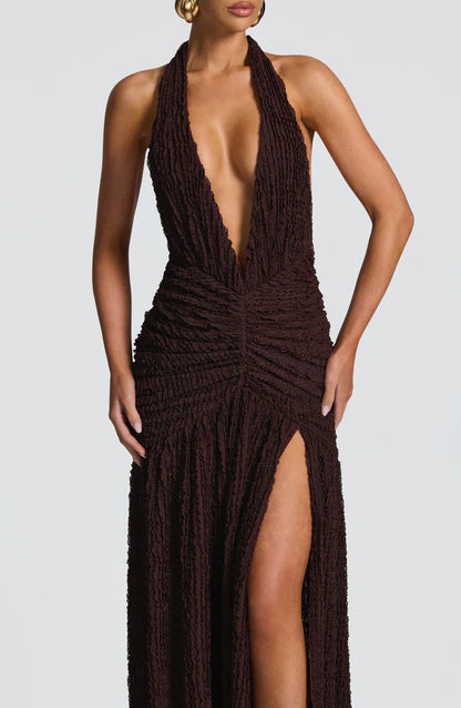 MINERVA MAXI DRESS - PLUM BROWN