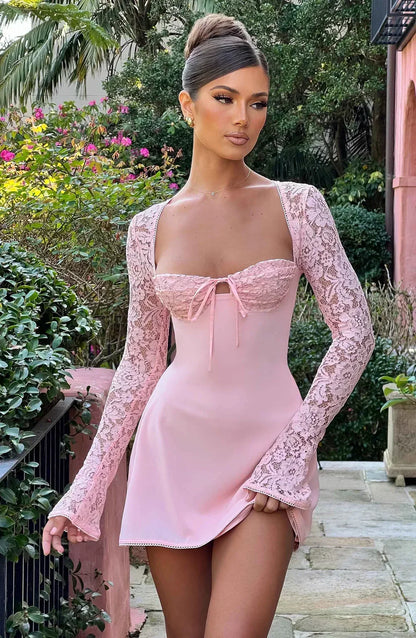 LIZA LACE MINI DRESS - PINK